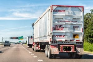 Tampa, USA - October 4, 2021: Highway road i75 in Florida with truck vehicle for Drew transportation and sign on back for safety is part of our delivery in traffic